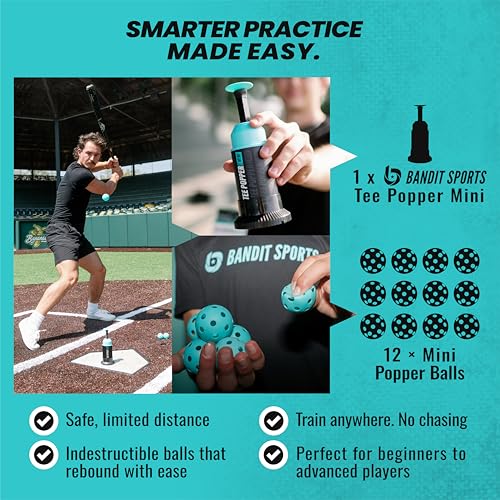 image for Bandit Sports Baseball Training Mini Tee Popper, Hitting Tee for Perfe