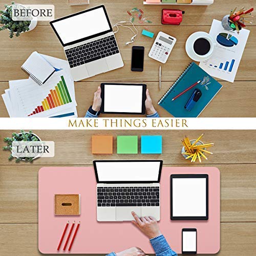 Desk Pad Protector Waterproof PU Leather Desk Mat Blotters on Top of Desks Laptop Computer Gaming Keyboard Mouse Pad Non-Slip Desk Writing Mat Cover for Office 31.5\"x15.7\"Pink & Silver