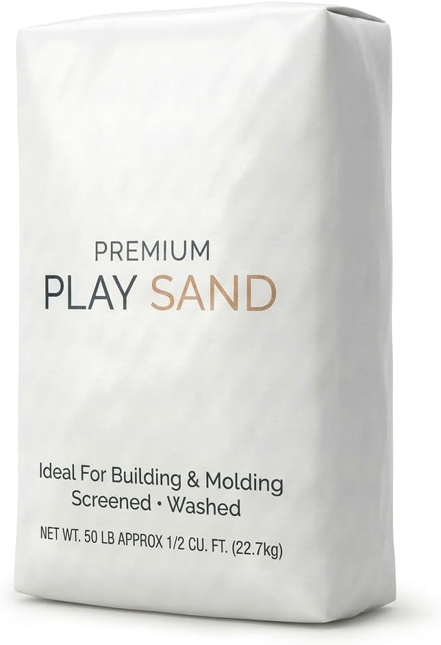 Premium Play Sand – Clean, Washed & Screened Fine Sand for Sandboxes, Landscaping, Crafts & More – Natural Tan Color – 50 lb Bag