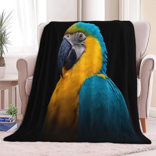 Générique Noir Plaid Couverture Polaire Flanelle, 130 x 150 cm Couverture Chaude Douce et Moelleuse avec Motif Imprimé Surréalisme Animal Perroquet - Drap...