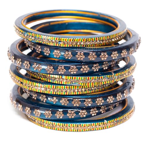 Image of Swara Creations Lah /Lac bangles red color Set, LAHTHI Churi Kundan work for Women and Girls(8 pcs)