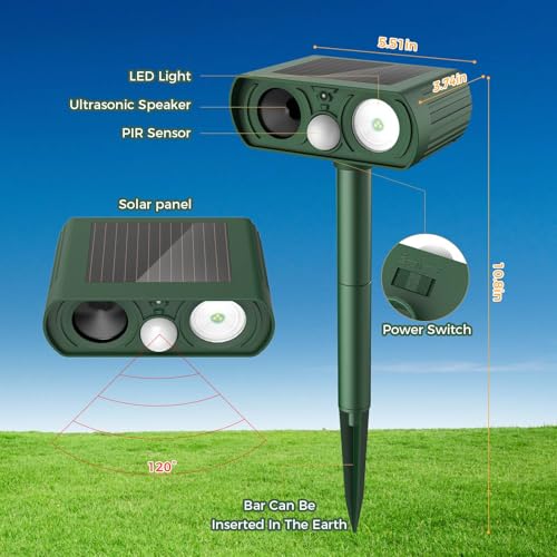 Upgraded Solar Ultrasonic Animal Repellent Outdoor, Deer Repellent Devices Squirrel Cat Raccoon...