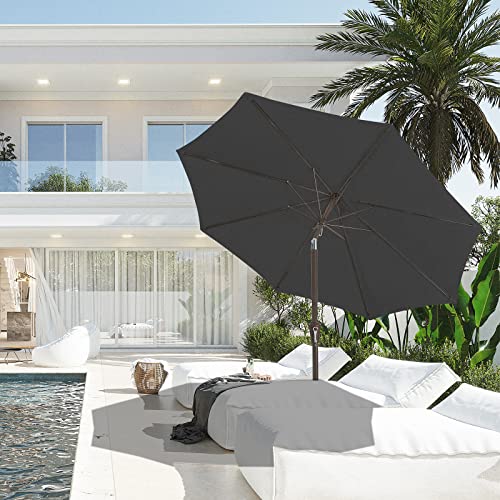 Image of JEAREY 9FT Outdoor Patio Umbrella Outdoor Table Umbrella with Push Button Tilt and Crank, Market Umbrella 8 Sturdy Ribs UV Protection Waterproof for Garden, Deck, Backyard, Pool (Black)