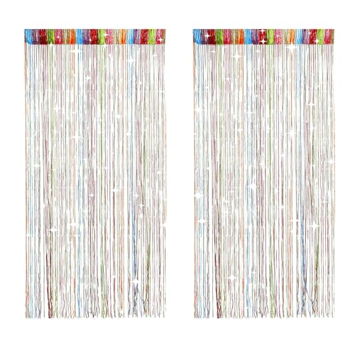 ZHIQIN 2 Pièce Rideau de Porte Multicolore Rideau Fil pour Divise-pièces Franges Colorées Rideaux Porte Rideaux Anti Mouche pour Mariage Mural Noël Chambre...