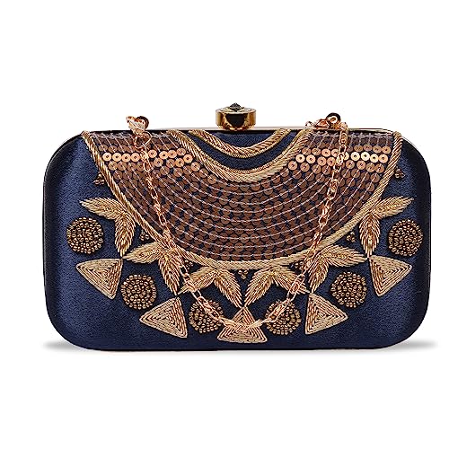 Image of umera golden clutch for womens neck work full of embroidery for girls, Women's Beautiful Bling Bag | Evening Bag, Bridal Purse & Party Handbag | Wedding & Special Occasion Clutch