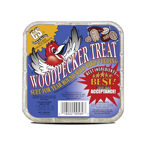 C&S Woodpecker Suet Treat, Outdoor Wild Bird Food for Woodpeckers, Flickers and More, 8 Pack
