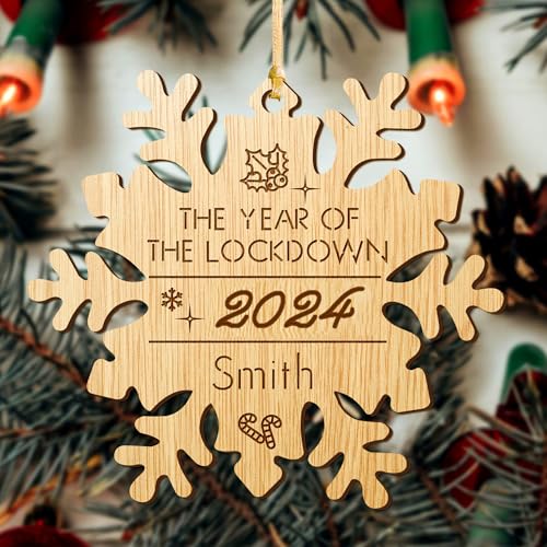 Personalized Christmas Ornaments Engraved Wood Christmas Decorations Custom Wooden Xmas Tree Ornaments with Any Name Santa Gift at 2023 Lockdown Year (Snowflake)
