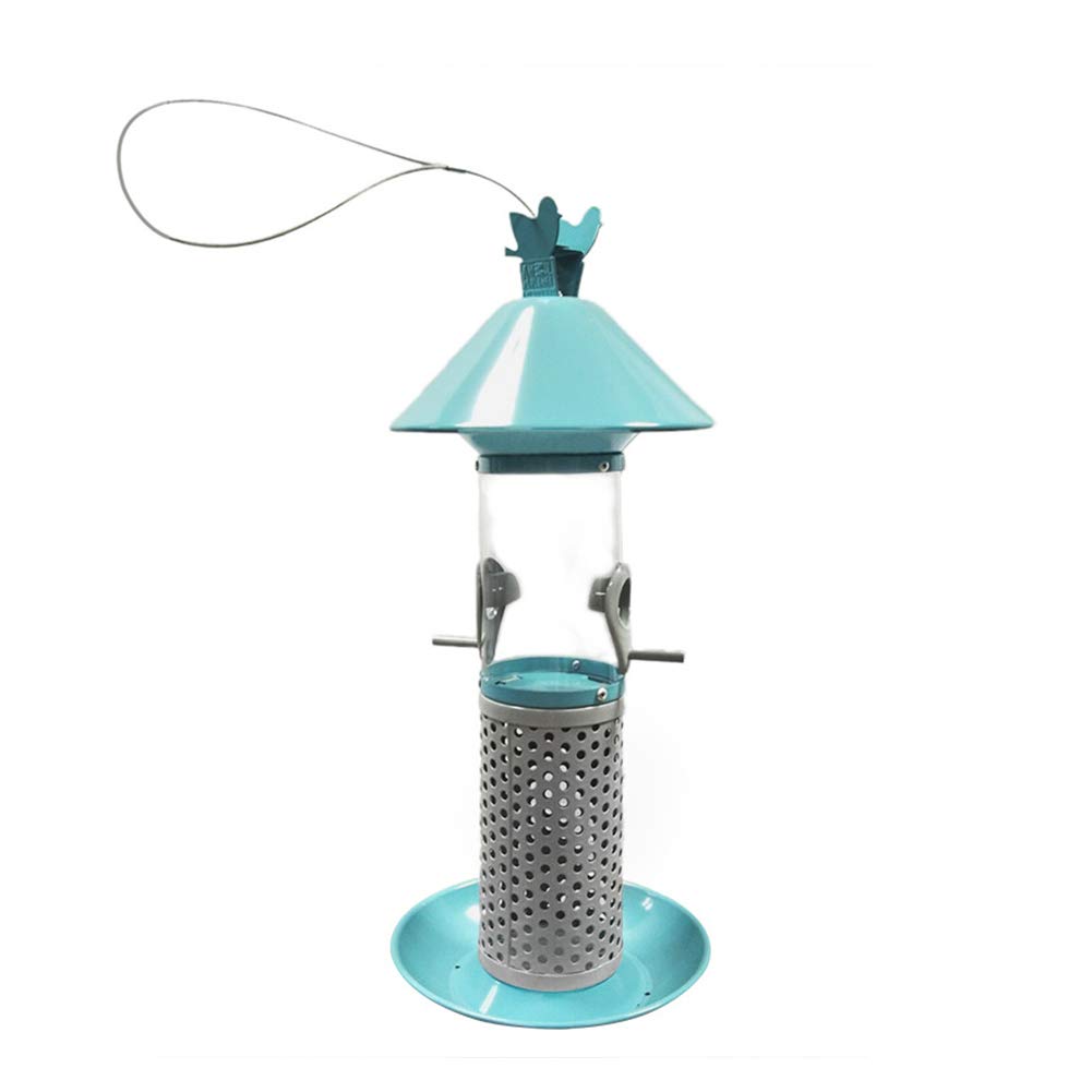 Comedero para pájaros colgante clásico con 4 puertos de alimentación de plástico duro con suspensión de acero, resistente a la intemperie y al agua, ideal para atraer pájaros al aire libre y jardín