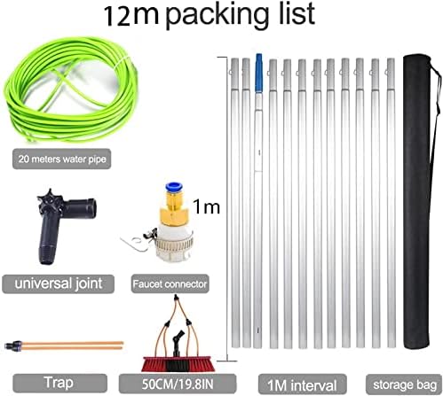 12m Telescopic Window Cleaning Pole with Water Brush - Professional High Reach Window Cleaning Tool for Verandas - Extendable Reach for Effortless Cleaning