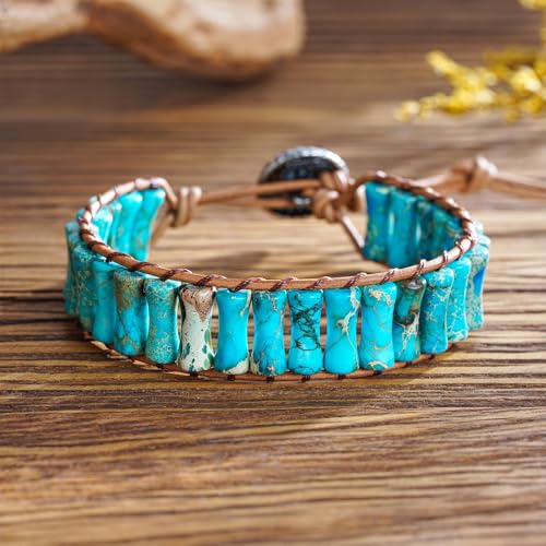 Image of Plumiss Women Boho Handmade Natural Stone Crystal Leather Bead Wrap Bracelets Collection