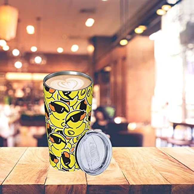 Dujiea 20oz Tumbler With Lid And Straw, Rubber Duck Sunglasses Vacuum Insulated Iced Coffee Mug Reusable Travel Cup Stainless Steel Water Bottle