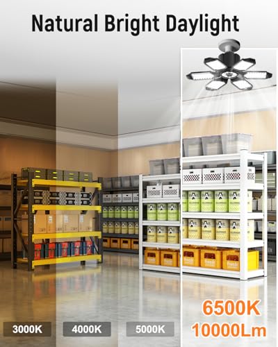 adiding led garage light 2 pack super bright 20000lm basement ceiling lighting w 61 deformable panels screw in e26 bulb base socket for workshop attic warehouse utility laundry storage area