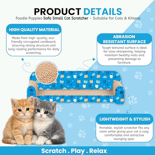 Image of Foodie Puppies Cat Scratcher Pad with Catnip for Cats & Kittens - (Sofa, Small) (43 x 26 x 13 cm) | Durable Modern Longue Corrugated Cardboard Cat Scratching Pad for Furniture Protection & Play