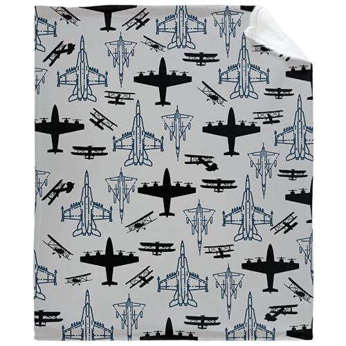 Airplane Throw Blanket,Gift for Men, Aircraft Gifts for Boys,Kids, and Adults, Soft Fuzzy Flannel Plane Quilts, Airplane Decor, Lightweight Blanket for Bed,Sofa,Bed,Outdoors, 90