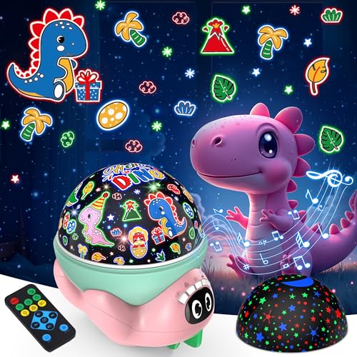 Projecteur veilleuse dinosaure rose pour enfant avec musique et minuterie