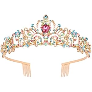 COCIDE Gold Tiara for Women Crystal Crown with Colorful Gemstones Rhinestones Hair Accessories for Girl Birthday Party Princess Prom Bride Wedding Bridal