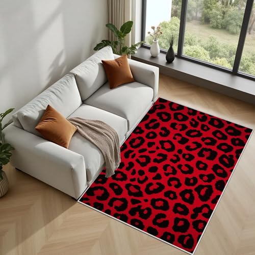 Tapete Leopardo 5x7 ft Rojo Moderno Suave miniatura 5