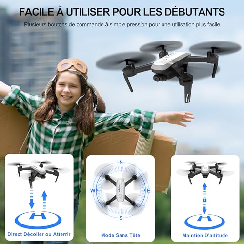 Wipkviey T6 Drohne mit Kamera 1080P, FPV WiFi Drone für Anfänger, RC Quadrocopter mit 2 Akkus, Schwerkraft-Erkennung, Flip Mode, Ein-Tasten-Start, Headless Mode Mädchen/Jungen Spielzeug, C0