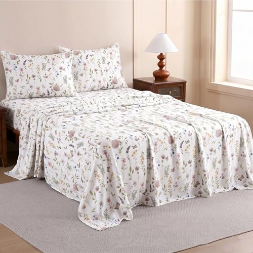 Image of Ishro Home Premium Bedsheet for Double Bed with 2 Pillow Covers - Cloud Cotton Bedsheet, Soft, Silky Smooth & Wrinkle Resistant, Luxury Printed Design (Flat Double Bed Size, Zurich Meadow)