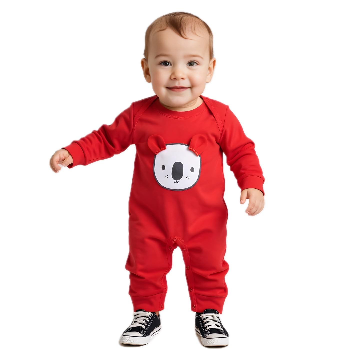 100% Cotton Animal face Print with 3D ears Rompers Sleepsuits Jumpsuit Night Suits for Infants Newborn Baby Boys & Girls-image-5