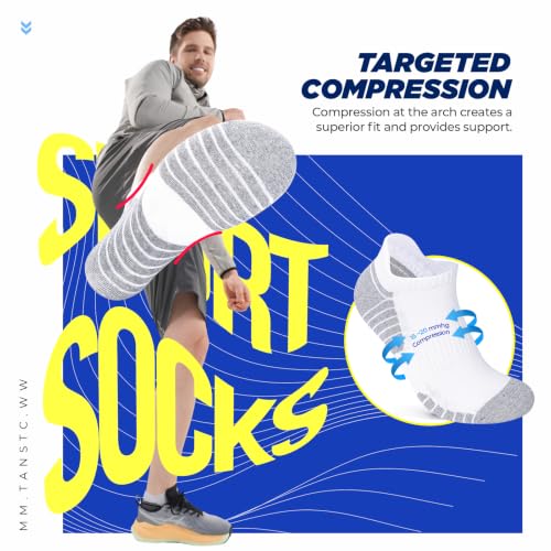 Image of TANSTC Athletic Running Ankle Socks,6Pairs Cushioned Low Cut Anti-Blister Tab Sports Sock Men Women