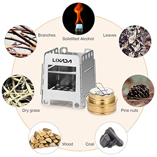 Lixada Camping Stove Stainless Steel Folding Wood Stove With Alcohol Burner Pocket Stove For Outdoor Camping Cooking Picnic #TOP1
