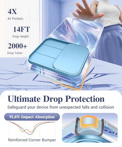 Image of GVIEWIN for Samsung Galaxy S26 Ultra Case, [Slide Camera Cover & Built-in HD Screen Protector] [2 Front Frames] Shockproof Military Grade Protective Marble Phone Case for S26 Ultra 6.9 inch (Aurora)