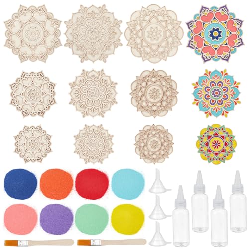 WEBEEDY 9 Estilos Mandala Sand Art Kits DIY Floral Arena Kit de Pintura Contiene 3 Tamaños Artesanía Mandala Bases, Arena Colorida Pincel para Adultos Decoración del Hogar