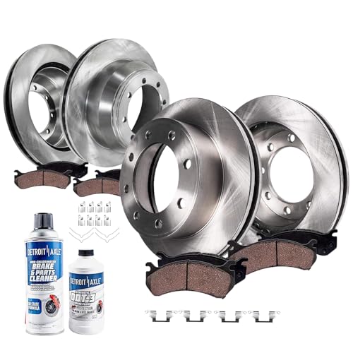 Detroit Axle - Brake Kit for 4WD 1999-2004 Ford F-350 Super Duty [DUAL REAR WHEEL] Front & Rear Disc Brake Rotors Ceramic Brakes Pads 2000 2001 2002 2003 Replacement: 13.03' inch FRONT Rotor