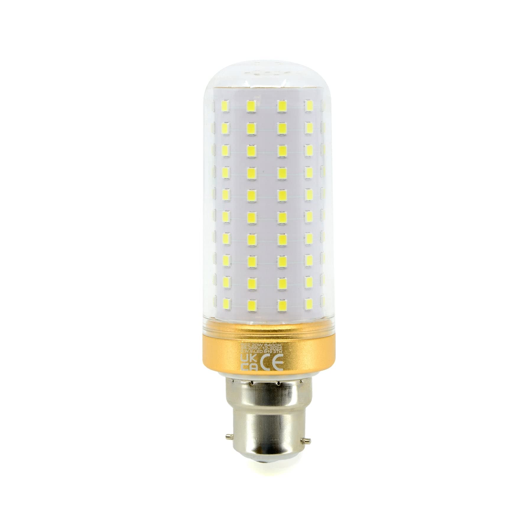 G.W.S® B22 Bayonet LED Corn Bulb, 20W 3380Lms Warm White 3000K, 360° Beam Angle [Energy Class F]