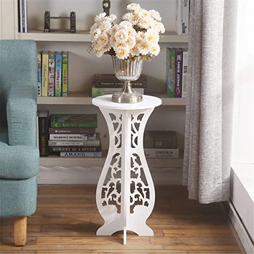 Image of Device Bas with BROWN ART SHOPPEE Round End Tables Living Room,Narrow Night Stands Round Side Table For Bedrooms,Antique Carved Coffee Table,Pedestal Plant Stand For Balcony (White) Engineered Wood