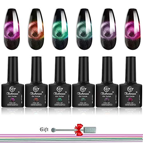 Tubran Gel Nail Polish Set-6 Green Blue Gel Polish Set Colorful Soak Off UV LED Nail Gel Required，8.0ml Gift Box (Smoke Color Halo Series)…
