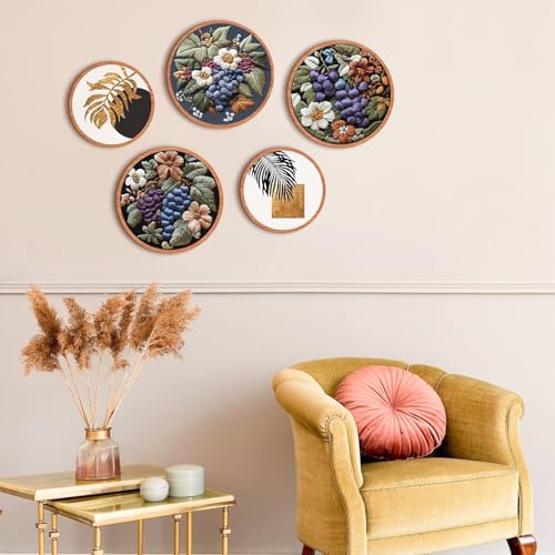 Image of FONNUY Embroidery Kit for Beginners, Grapes Fruit Floral Pre-Stamped Pattern Kits for Adults with Hoop, Easy to Follow Color Thread Needlework, 8'' Hoop (Purple)