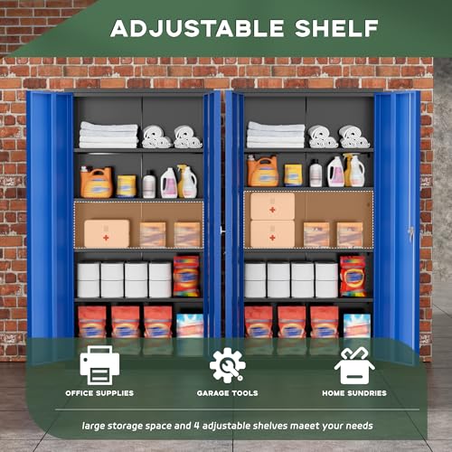 Image of Greenvelly Metal Storage Cabinet, 72 inch Locking Metal Garage Storage Cabinet with Doors and 4 Adjustable Shelves, Lockable Steel Cabinet for Home Office, Garage, Shop, School (Blue 36 inch W x 18 inch D)