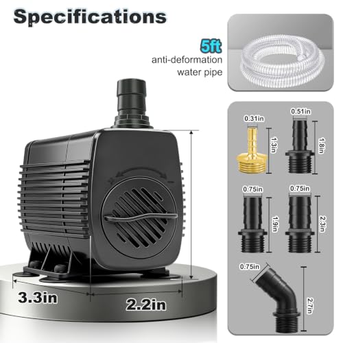 400GPH Submersible Water Pump 25W with 10ft Power Cord & Tubing, Ultra Quiet Fountain Pump with Overheat Protection for Fish Tank, Pond, Waterfall, Hydroponic Systems by Pitjeck - Image 7