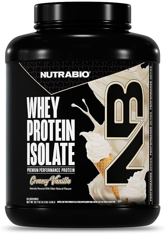 NutraBio 100% Whey Protein Isolate Protein Powder, 25g Protein with Complete Amino Acid Profile, Non-GMO, Soy & Gluten Free, Low Carb, Low Calorie Whey Protein Powder, Creamy Vanilla, 50 Servings