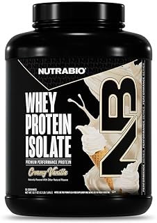 NutraBio 100% Whey Protein Isolate Protein Powder, 25g Protein with Complete Amino Acid Profile, Non-GMO, Soy & Gluten Free, Low Carb, Low Calorie Whey Protein Powder, Creamy Vanilla, 50 Servings