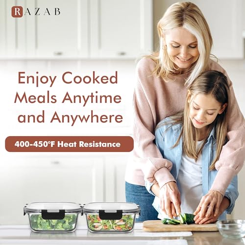 Razab 2 PC 1200ML / 41 Oz Glass Food Storage Containers with Lids - Airtight & Leakproof - Microwave/Oven/Freezer Safe - BPA Free - Ideal for Meal Prep, Storing Leftover & Lunch by Razab - Used condition - Image 6