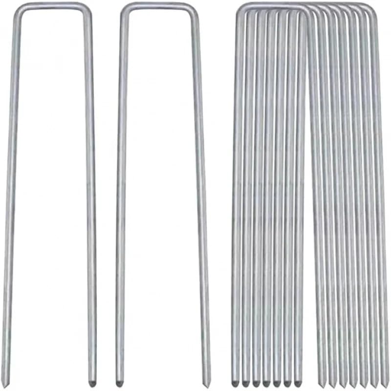 Picchetti per Telo Pacciamatura Mucchio di Terreno Pesante 50-100 Pezzi 10-15CM Graffette da Giardino zincate Paesaggio U Palo Decorazione Esterna Weed Barrie(100pcs,15X4CM)