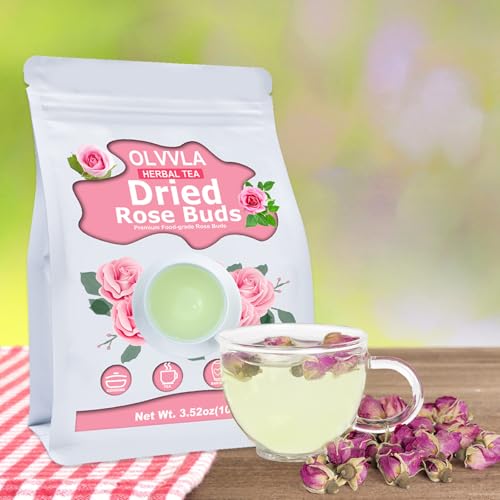 Image of Olvvla - Dried Rose Bud For Fragrant Herbal Tea, 3.52oz /100g | Natural pink rosebud flowers with delicate sweet and refreshing aroma, for tisane and decorative desserts