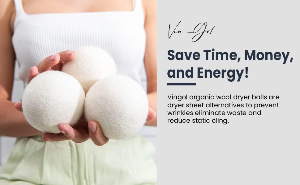 Miniatura 2 de Bolas de lana para secadora  Paquete de 6  XL Premium Vin Gol  Suavizante de tela natural, reutilizable, ahorra tiempo de secado, suavizante de tela