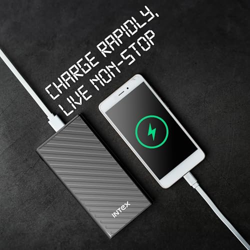 Image of Intex Core 10K Poly 10000mAh Power Bank | 12W, Dual USB Output | Type-C & Micro Input | LED Indicator | Smart IC Protection | Portable Slim Power Bank for Mobile (Black)