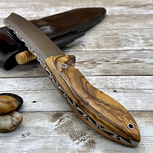 Golden Horn Expert In Handcraft Handmade Camping Knife, Full Tang Bushcraft Knife, Olive Wood Handle N690 Survival Knife, Tactical Knife With Sheath And Magnesium Fire Starter #TOP2