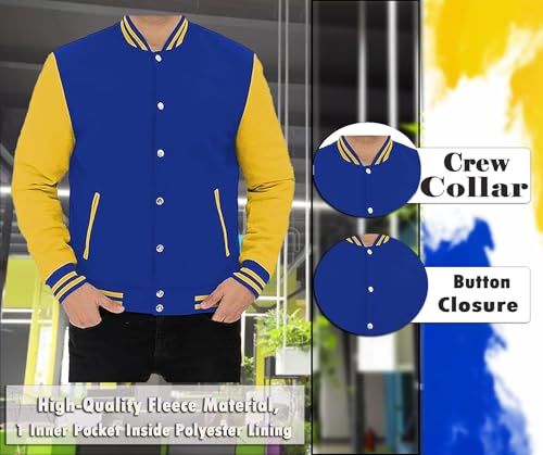 Zulin Royal and Yellow Baseball Jacket - Men's Varsity High School Bomber Jacket (2XL), Blue, XX-Large (Zn45)2