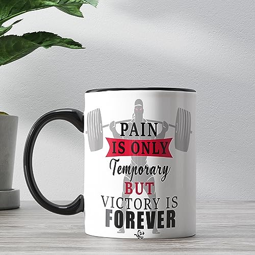 Image of Motivational Quote Printed Ceramic Coffee Mug | 330 ml 3 Tone Black Gym Mug | Gift for Gym Lovers, Fitness Enthusiasts & Gym Buddies | Microwave & Dishwasher Safe