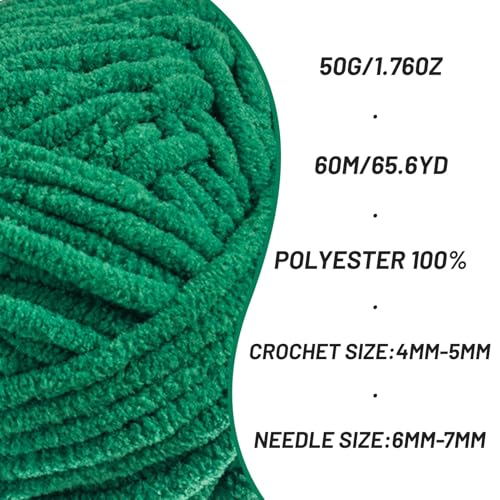 Image of 2 Packs Plush Chenille Chunky Crochet Yarn - Baby Yarn for Crocheting Soft - Velvet Yarns Knitting for Blankets Crafts - Fluffy Amigurumi Yarns 100g /131yds (2 Greener)