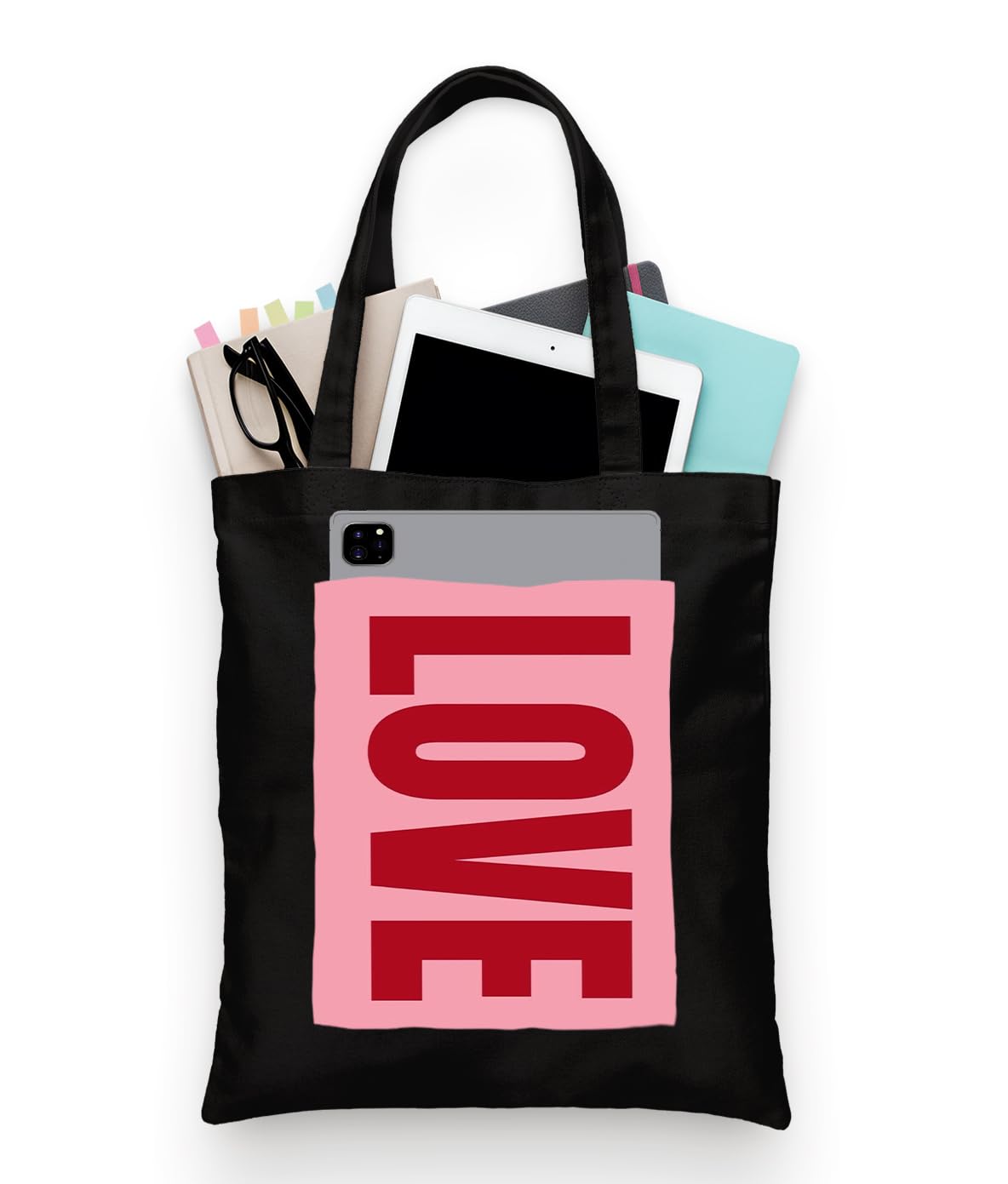 zori love Print Black Tote Bag With Pocket Printed Designed Canvas Tote Bags For Women large capacity,Tote bag For Shopping, College, Travel, More Canvas Handbag For Unisex Bag-picture-34