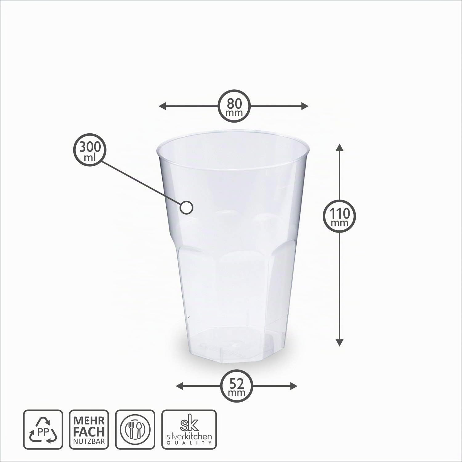30 bicchieri da cocktail da 300 ml, infrangibili, riutilizzabili, per cocktail, long drink, trasparenti, in plastica PP, Made in Germany