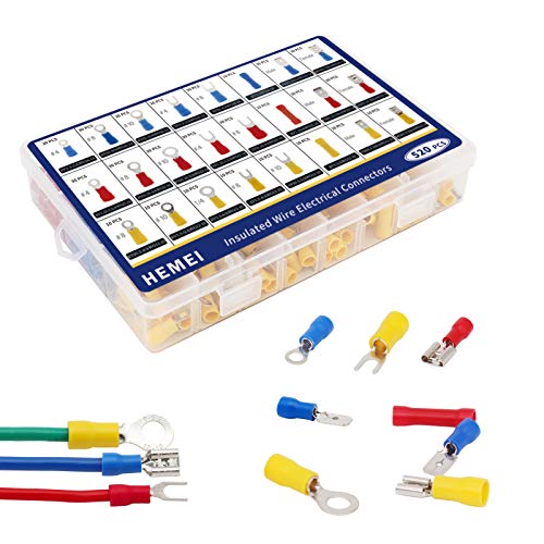 Electrical Connectors, 520Pcs Insulated Wire Terminals Lug Set Crimp Cable Connection Mixed Ring Spade Butt Quick Disconnect Assortment Kit For Home, Automotive, Workshop Wiring And More #TOP6