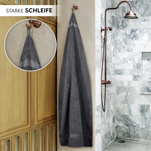 Utopia Towels - 2er Badetücher Groß aus Baumwolle mit Aufhänger, Saunatücher,Badehandtücher Groß, Handtücher 90 x 180 cm (Grau)